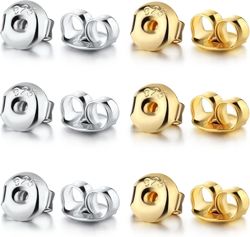 Formulen Silver Earring Backs Replacements - Hypoallergenic Earring Backs for Studs, Secure Ear Locking for Stud Earrings Ear Nut for Posts, 6 PCS Gold 6 PCS White Gold - Image 1